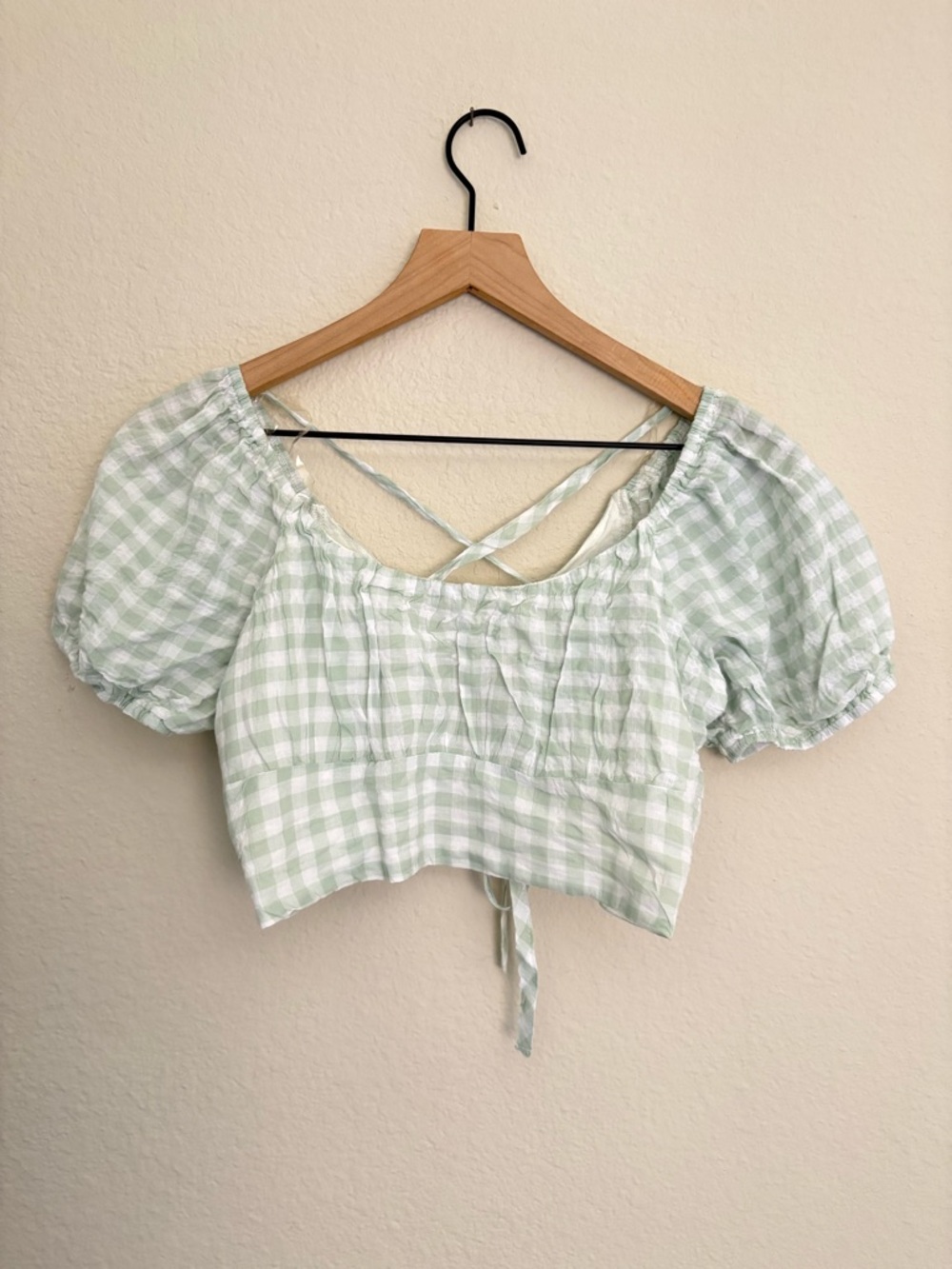 RSQ Light Green Gingham Open Back Top